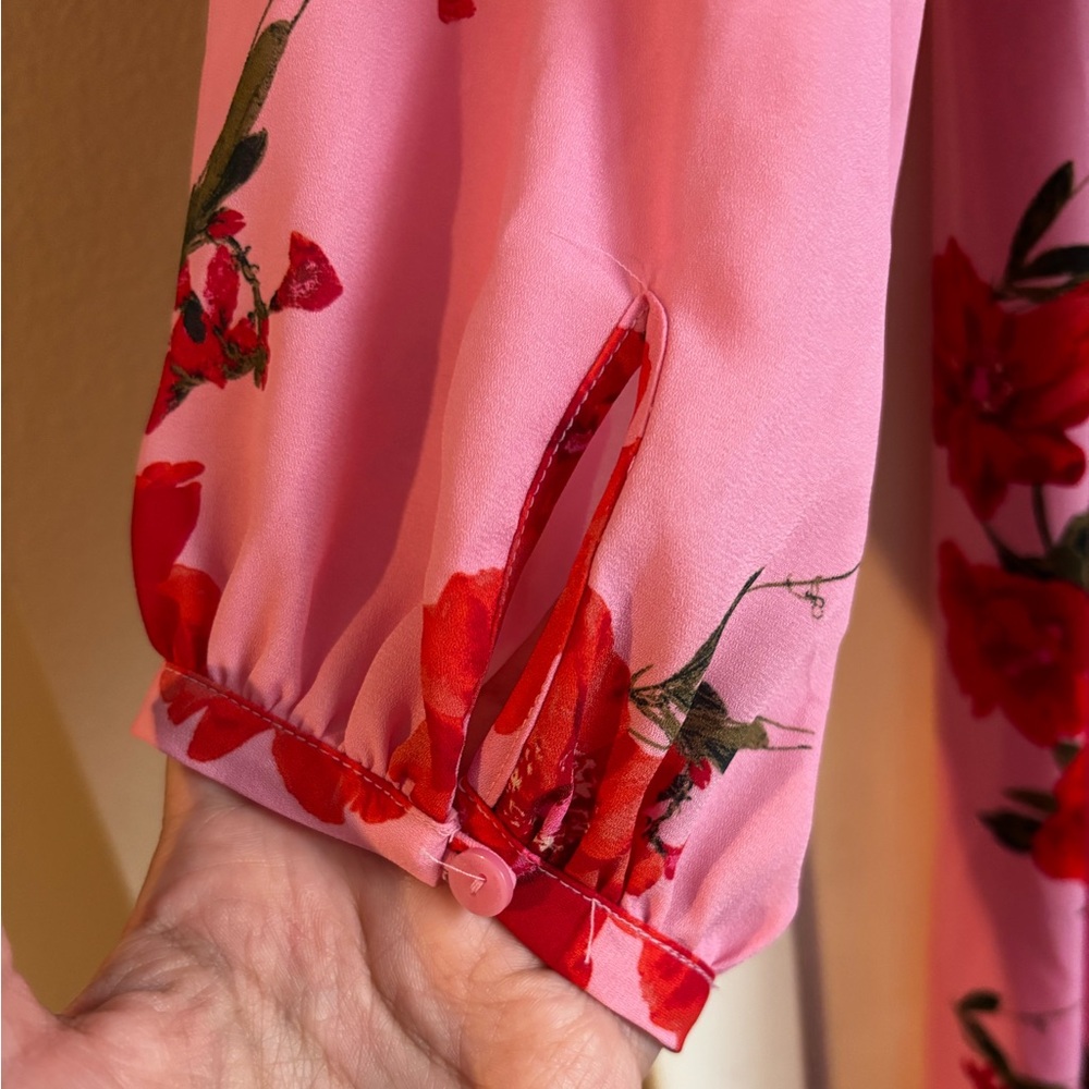 Worthington Pink and Red Floral Lace-Up Long Sleeve Dress, Size XL - Picture 7 of 9